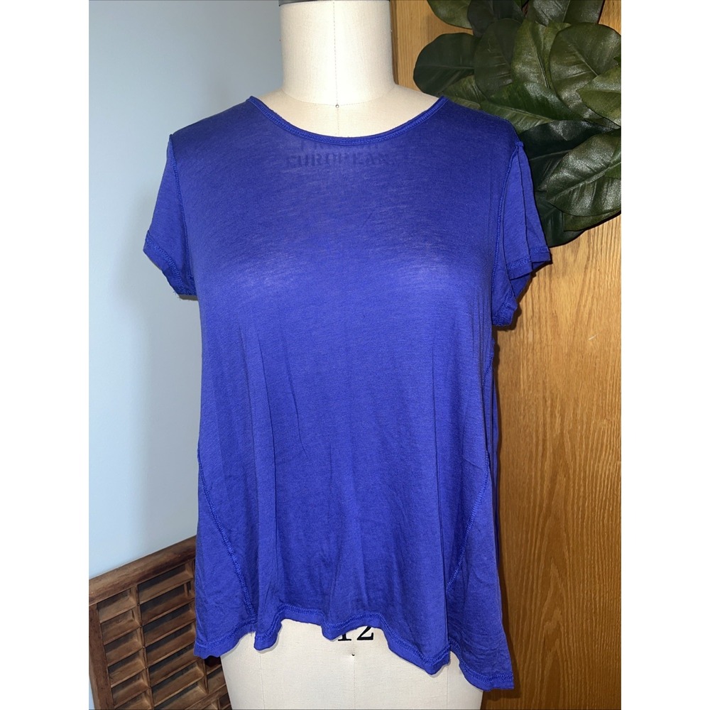 We The Free Women's Short Sleeve Blue T-Shirt Casual Top Small Flowy HiLow Boho